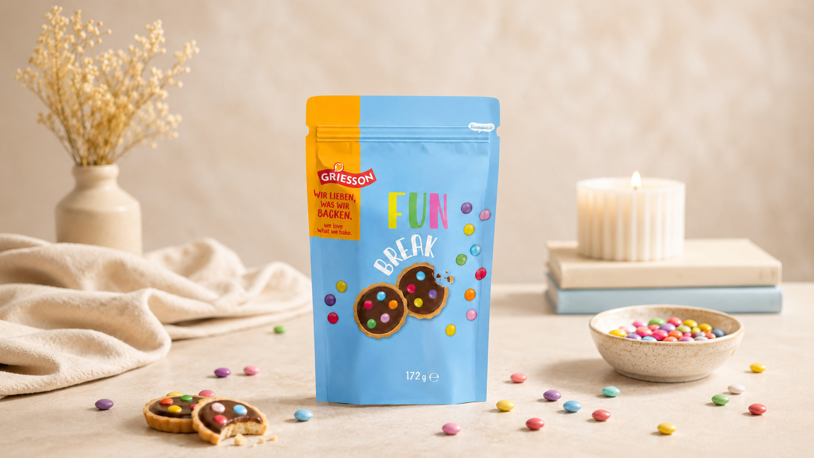 Griesson Fun Break — Verpackungsdesign Standbodenbeutel
