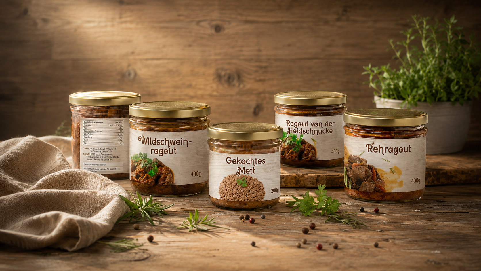 Wild- & Feinkost-Range — Glasetiketten